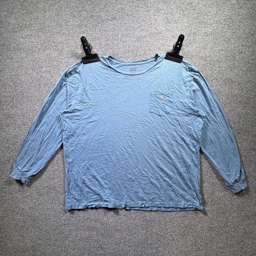 Polo Ralph Lauren T-Shirt Mens 2XL Blue Cotton Classic Fit Pocket Long Sleeve